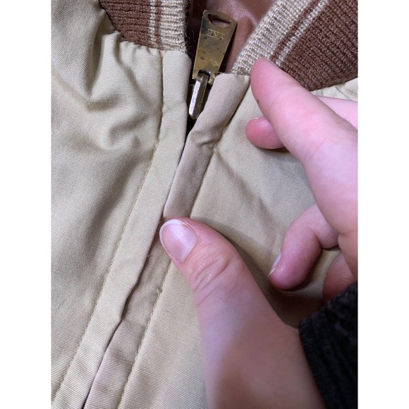 Vintage 70s Inspired MOD Blank Bomber Jacket L Brown Beige Trim Made In Japan - Picture 5 of 9